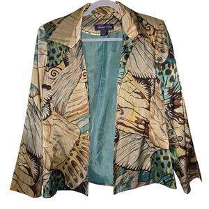 Russell Kemp Blazer Multi-Color Long Sleeve Open Front 100% Silk Women Size 8
